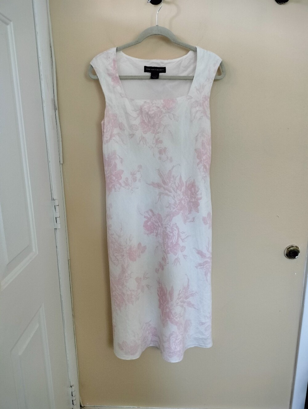 Jones New York Linen White Pink Floral lined Sleeveless Dress 10 Wedding Guest